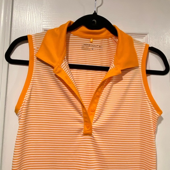 Nike Dri Fit Gold Size XS Sleeveless V Neck Collared Athletic Top Orange Stripes - Picture 4 of 10